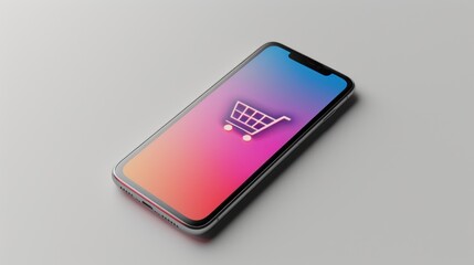 Fototapeta premium Smartphone with Shopping Cart Icon: Symbolizing Online Shopping and E-commerce