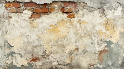 Weathered Brick Wall With Peeling Plaster Texture