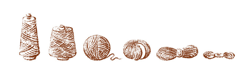 Ball of yarn. Skein of knitting. Chalk collection