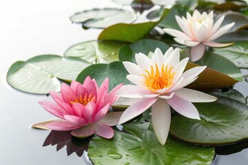 Water  lilies on white background