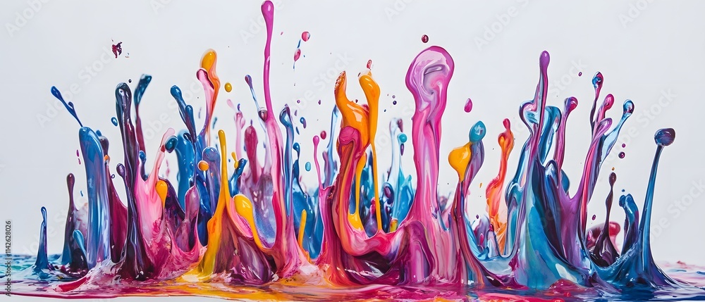 Poster vibrant splash of multicolored paint creating an artistic explosion against a white background for c