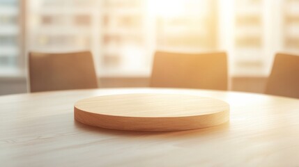 Sunlit Round Table Modern Office Ambiance in Soft Focus