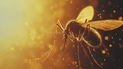 macro shot of mosquito showcasing intricate details and golden hues