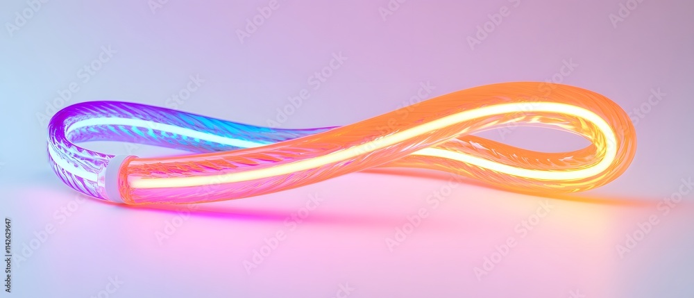 Poster Vibrant Neon Light Tube in Modern Abstract Style Creating a Striking Infinity Symbol Against a Soft Gradient Background for Creative Visual Designs