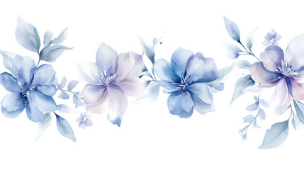 Fototapeta premium Watercolor floral illustration set with delicate flowers and leaves, isolated on white background. Soft watercolor floral bouquet set, vibrant blooms and greenery, isolated on white background