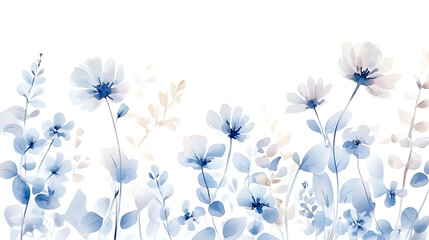 Fototapeta premium Watercolor floral illustration set with delicate flowers and leaves, isolated on white background. Soft watercolor floral bouquet set, vibrant blooms and greenery, isolated on white background
