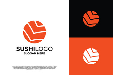 Fototapeta premium Salmon Sushi Logo Design For Restaurant