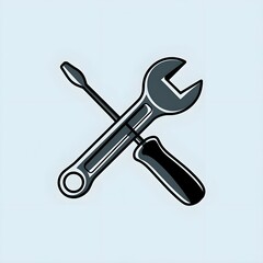 Logo icon tool of a wrench and screwdriver crossed over each other.  vector illustration