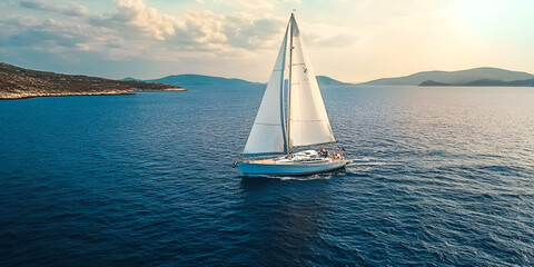 Fototapeta premium Sailboat Cruising in Open Blue Waters