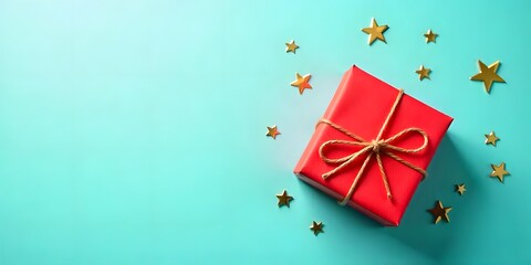 Red Christmas Gift Box against a teal background, Christmas Gifts boxes, Birthday gift boxes, Valentines day gifts boxes