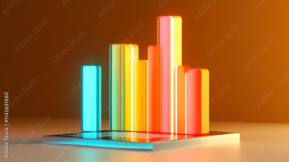 Aufkleber vibrant 3d graph with colorful bars on digital display surface