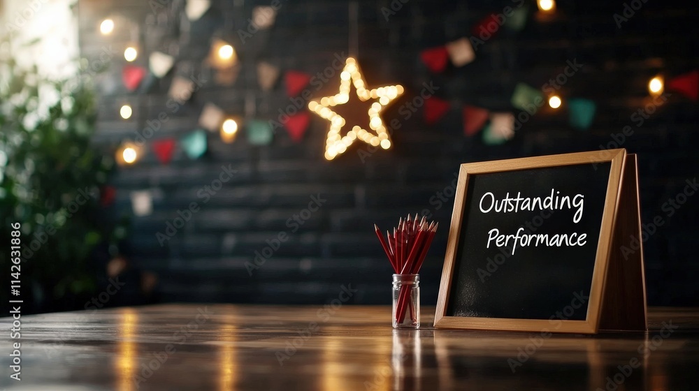 Poster a congratulatory setup with a report card framed and placed next to an 