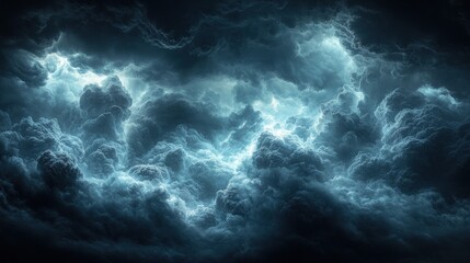 Fototapeta premium Dramatic stormy sky with lightning illuminated clouds.