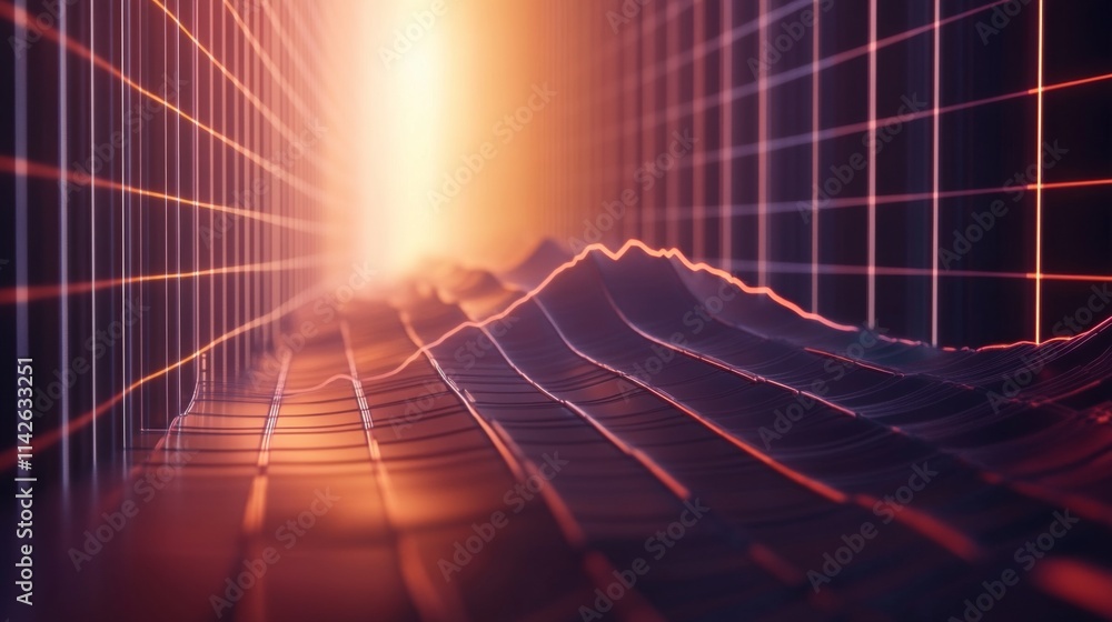 Leinwandbilder futuristic data wave visualization with glowing grids and terrain