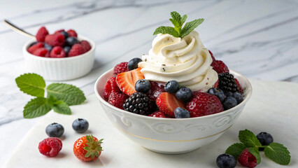 Whipped Cream on Berry Dessert