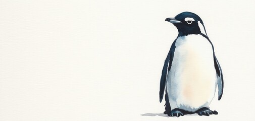 Fototapeta premium An adorable penguin standing gracefully against a simple light background. watercolor style.