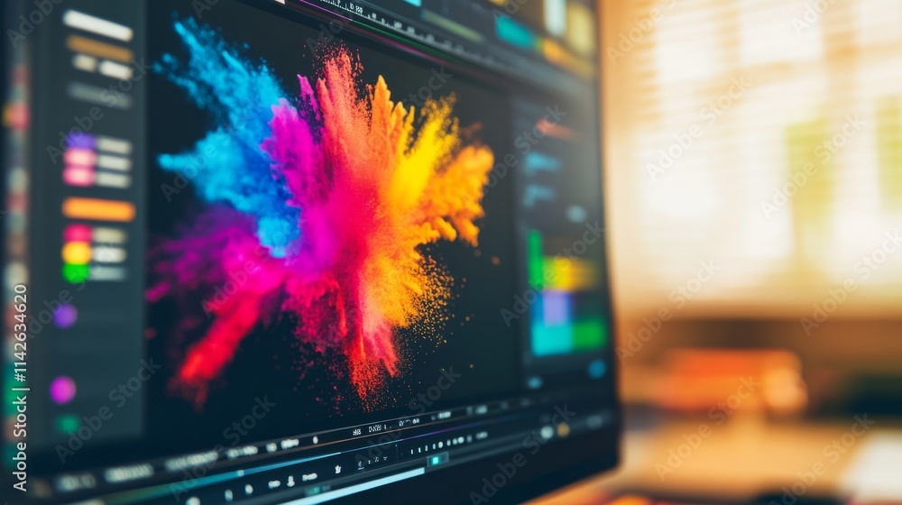 Aufkleber vibrant color explosion in digital workspace with creative tools