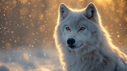 Obraz premium A majestic wolf in a snowy landscape.