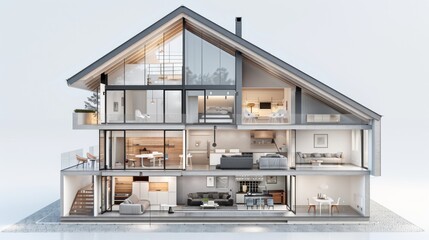 Modern House Interior Cross-Section