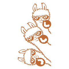 3 Llamas Chewing Gum Team Crew Friends Look Side Design Lover Art Vector Illustration Card T-Shirt Poster Sticker Graphic Print Decorative Drawing Isolated Logo Decoration Symbol Creative Cool Style
