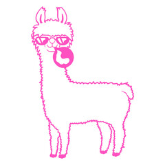 Llama Chewing Gum Blowing Bubble Gum Alpaca Cool Design Lover Art Vector Illustration Card T-Shirt Poster Sticker Graphic Print Decorative Drawing Isolated Logo Decoration Symbol Creative Cool Style