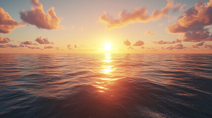 Obraz premium serene sunset over calm ocean water, reflecting warm colors and clouds