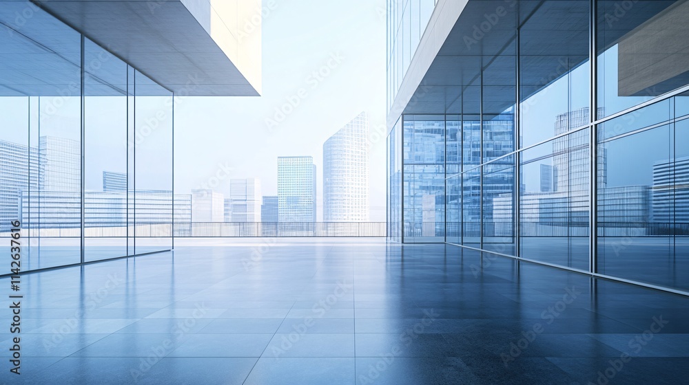 Aufkleber Modern empty office building with city view from balcony
