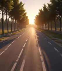 Fototapeta premium Scenic view of a wide race track lined with trees at sunset, scenic, race track, nature