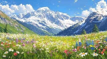 Obraz premium Serene meadow bliss illustration