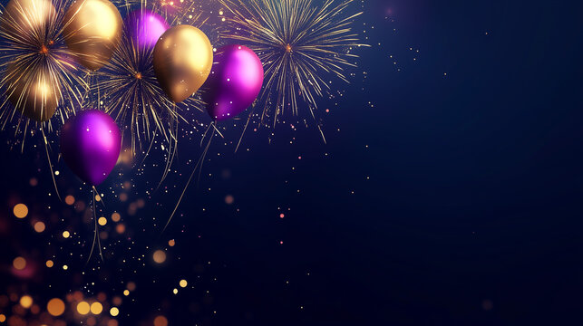 Nowy rok, Happy new year, balony, fajerwerki, życzenia noworoczne