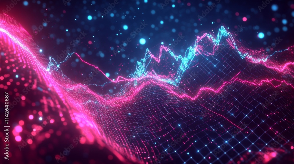 Poster abstract colorful waveform visualization with light effects and depth