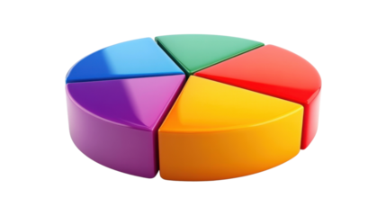 Creative pie chart with vivid color segments, transparent background