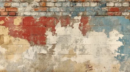 Weathered Brick Wall With Peeling Paint And Texture