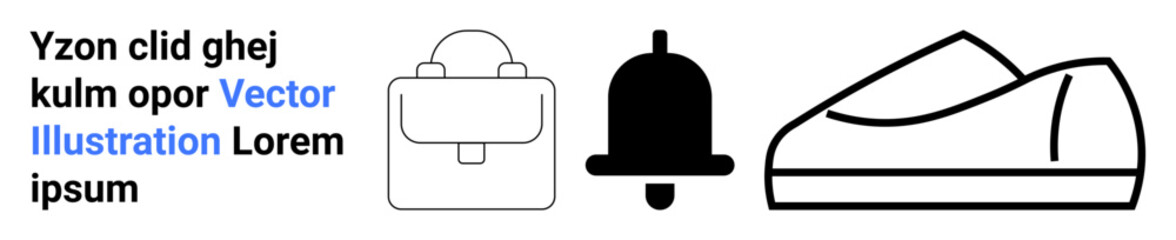 Backpack, notification bell, and shoe outlined in minimalist style. Ideal for app design, education tools, e-commerce sites, travel blogs, notification systems, and fashion store themes. Landing page