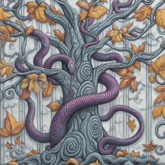 Obraz premium Chinese new year wood snake tree