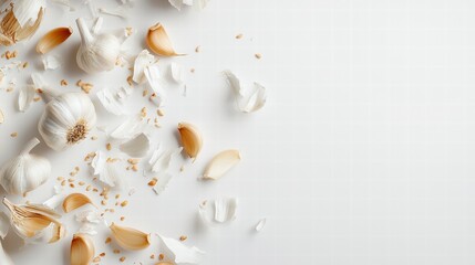 Naklejka premium Garlic Cloves and Peelings on White Background