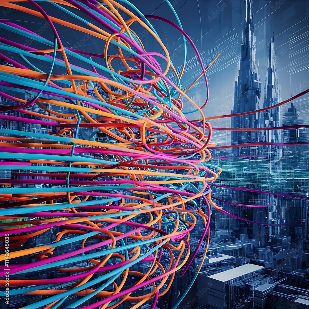Poster abstract colorful lines vector background internet big data and technology connections concept abstr