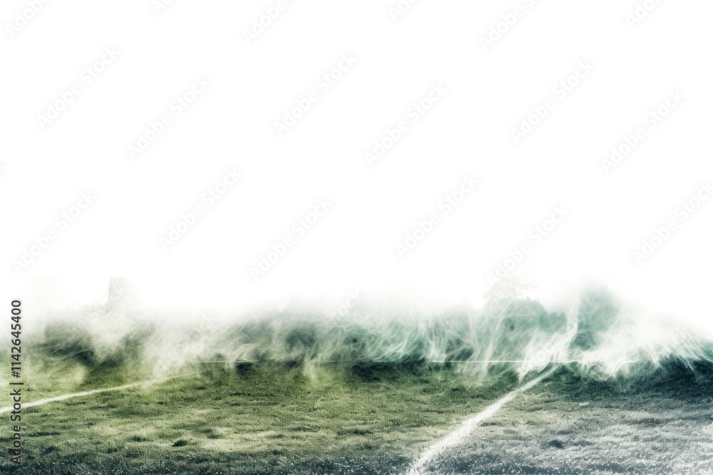 Aufkleber a close-up of the textured grass of a soccer field, with neon fog drifting across the midfield area,