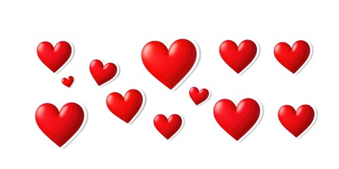 Bright red heart stickers fill the space, each with a unique size and shape, inviting creativity and warmth for personal messages and celebrations of love