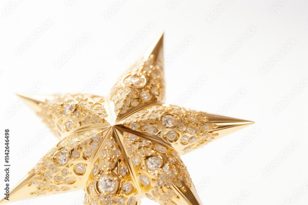 Aufkleber a close-up view of a golden star with intricate textures and shimmering details, reflecting light fr