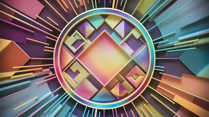 Fototapeta premium Abstract material design color background with a round frame and a set of lines and other geometric shapes
