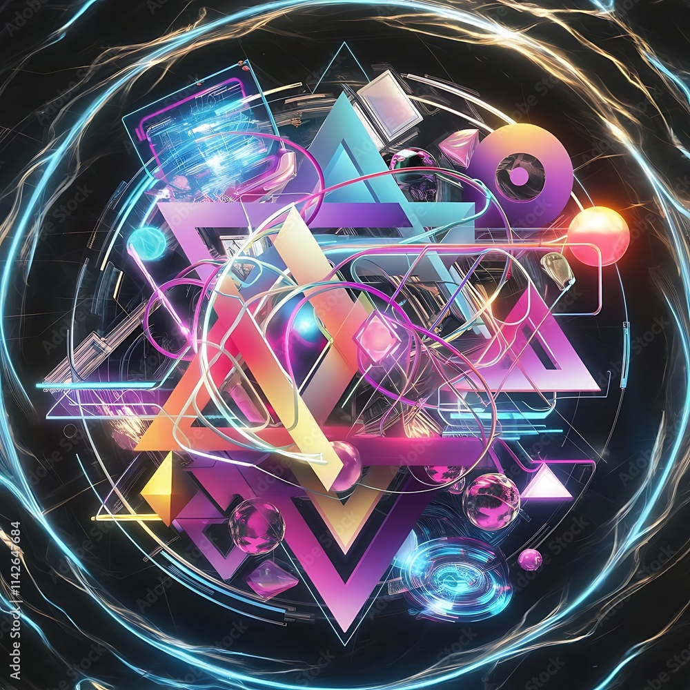 Poster abstract background with colorful geometric elements technology design