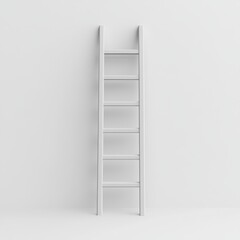 3D icon of a ladder against a plain white wall, minimalistic design with soft shadowing, isolated on a white background, symbolizing bad luck on Friday the 13th