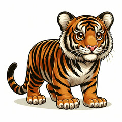 Obraz premium A cute cartoon-style Sunda tiger cub with bright orange and black stripes, showcasing playful charm.