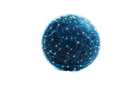 A digital globe representation showcasing interconnected networks of data and technology, symbolizing global connectivity and innovation.