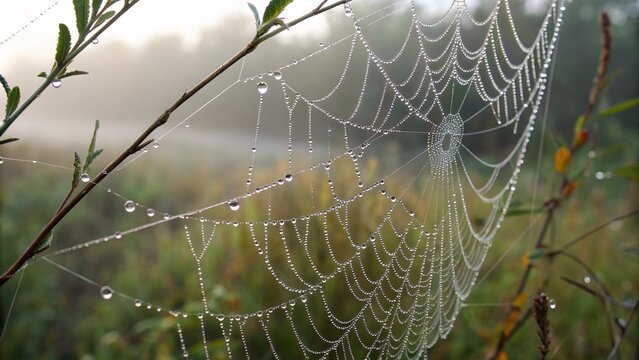 Spider web with dew drops