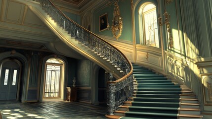 Obraz premium Elegant Spiral Staircase in Luxurious Historical Interior Design