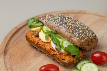 Sandwich Fillet American or Filet Americain  with eggs and cucumbers
