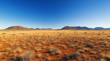 Australian outback landscape with cracked red earth and blue sky