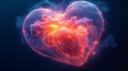 Fototapeta premium Abstract glowing heart with fiery cloud texture